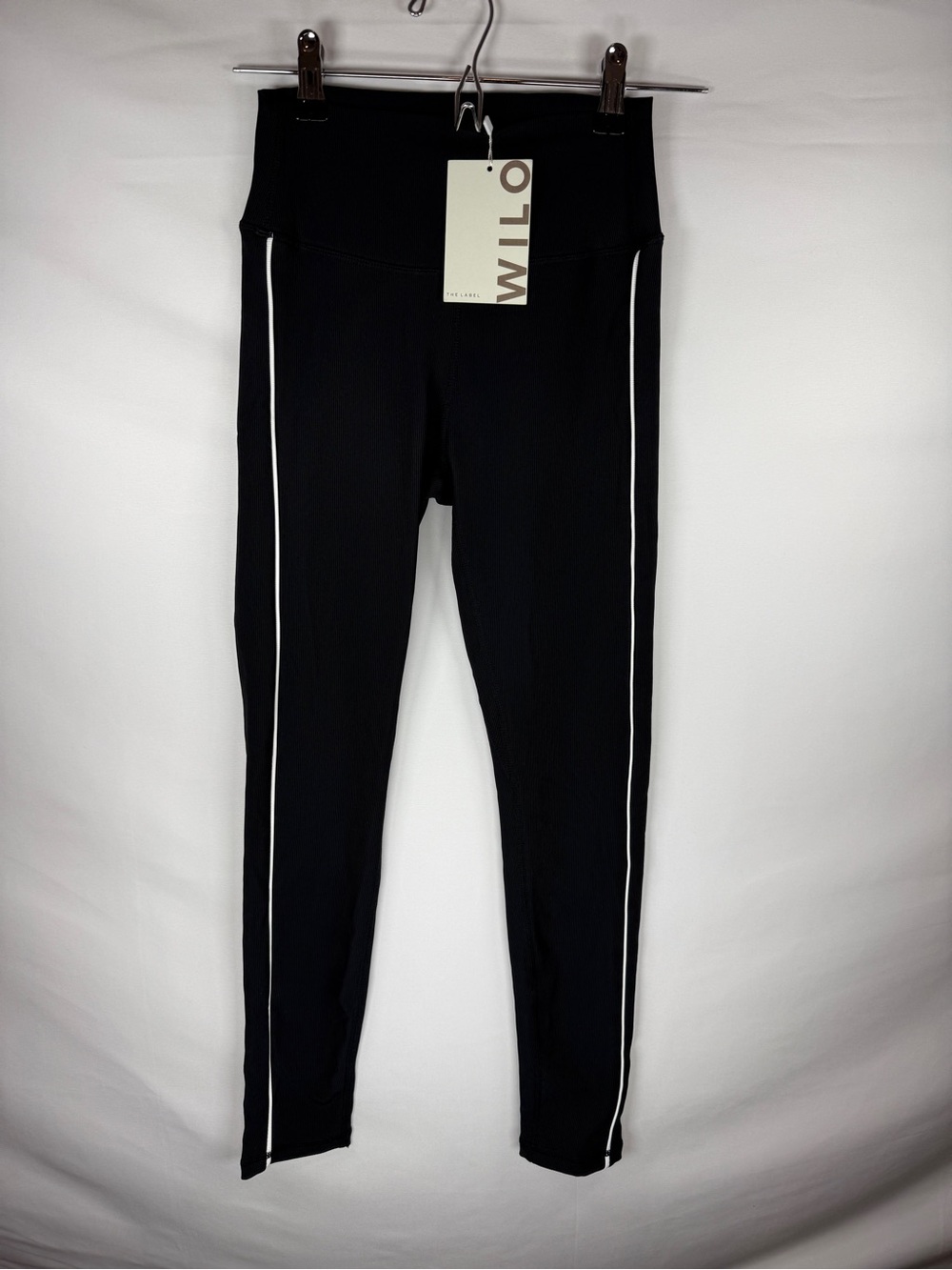 WILO The Label Black Tipping Ribbed Leggings High Waist White Stripe NWT Size S